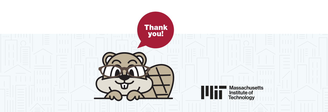 MIT logo with Tim the Beaver saying Thank you!